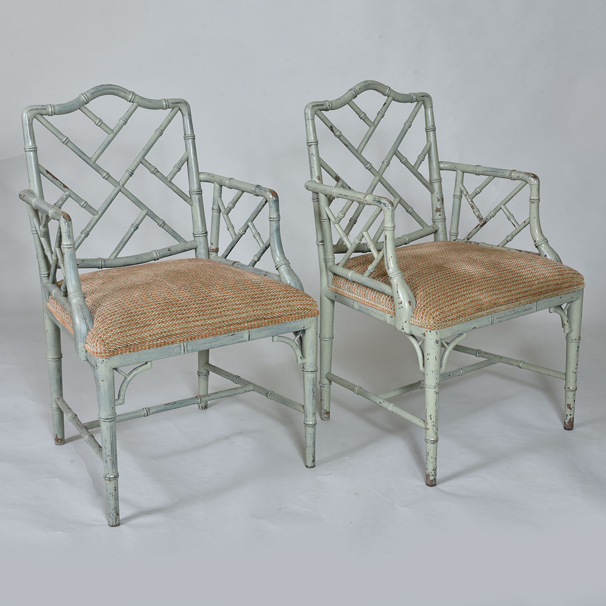 Pair of Painted Faux Bamboo Chinese Chippendale Chairs