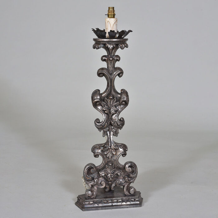 Hand carved lamp with silver leaf - Italian